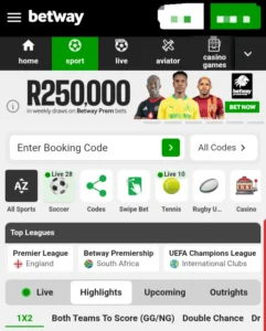 betway sports betting tab screenshot