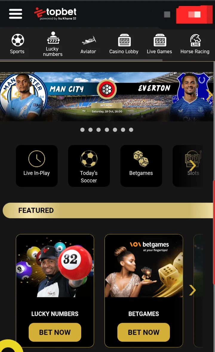 Topbet mobile home page